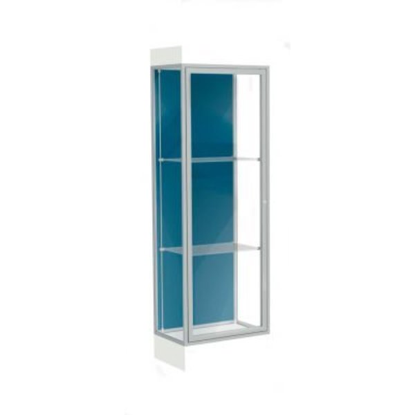 Waddell Display Case Of Ghent Edge Lighted Floor Case, Blue Steel Back, Satin Frame, 6" Frosty White Base, 24"W x 76"H x 20"D 91LFBS-SN-FW
